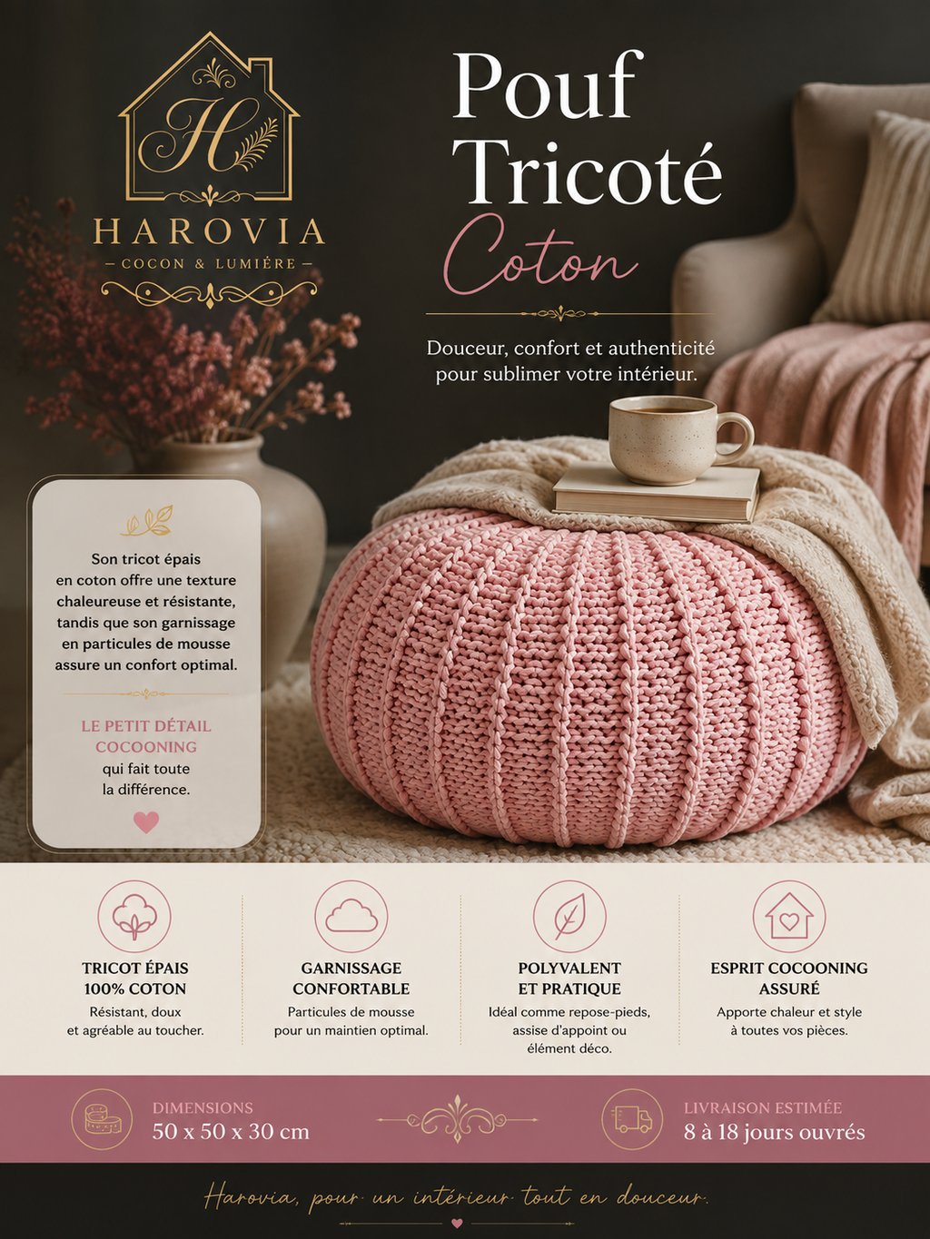 Pouf Tricoté Coton