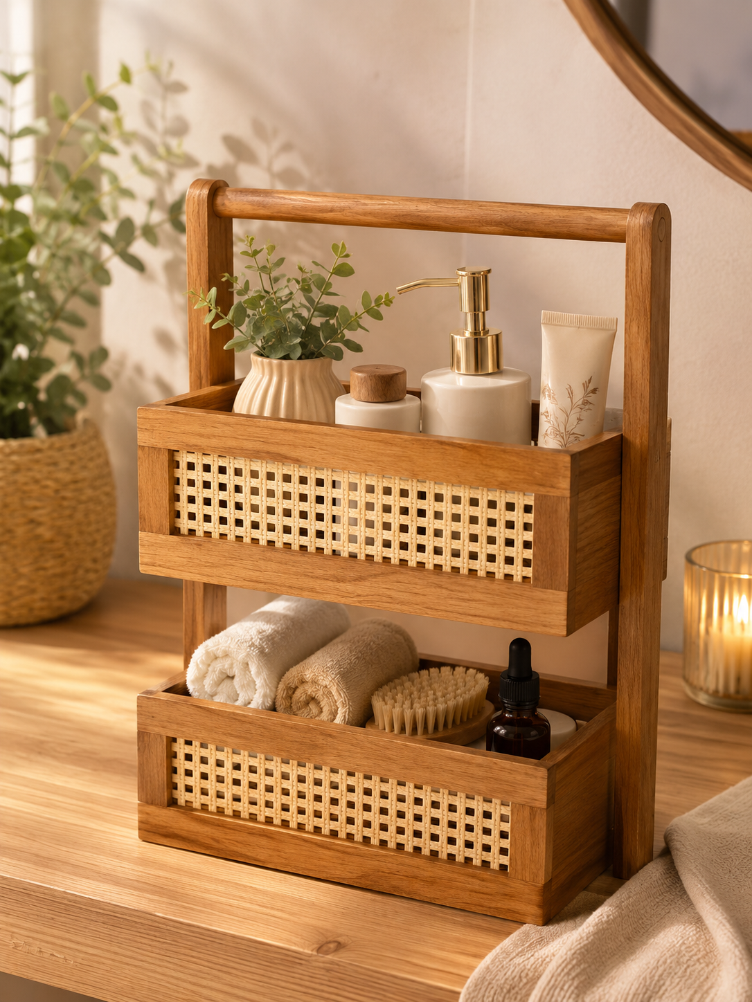 Étagère de rangement en bambou – 2 niveaux
