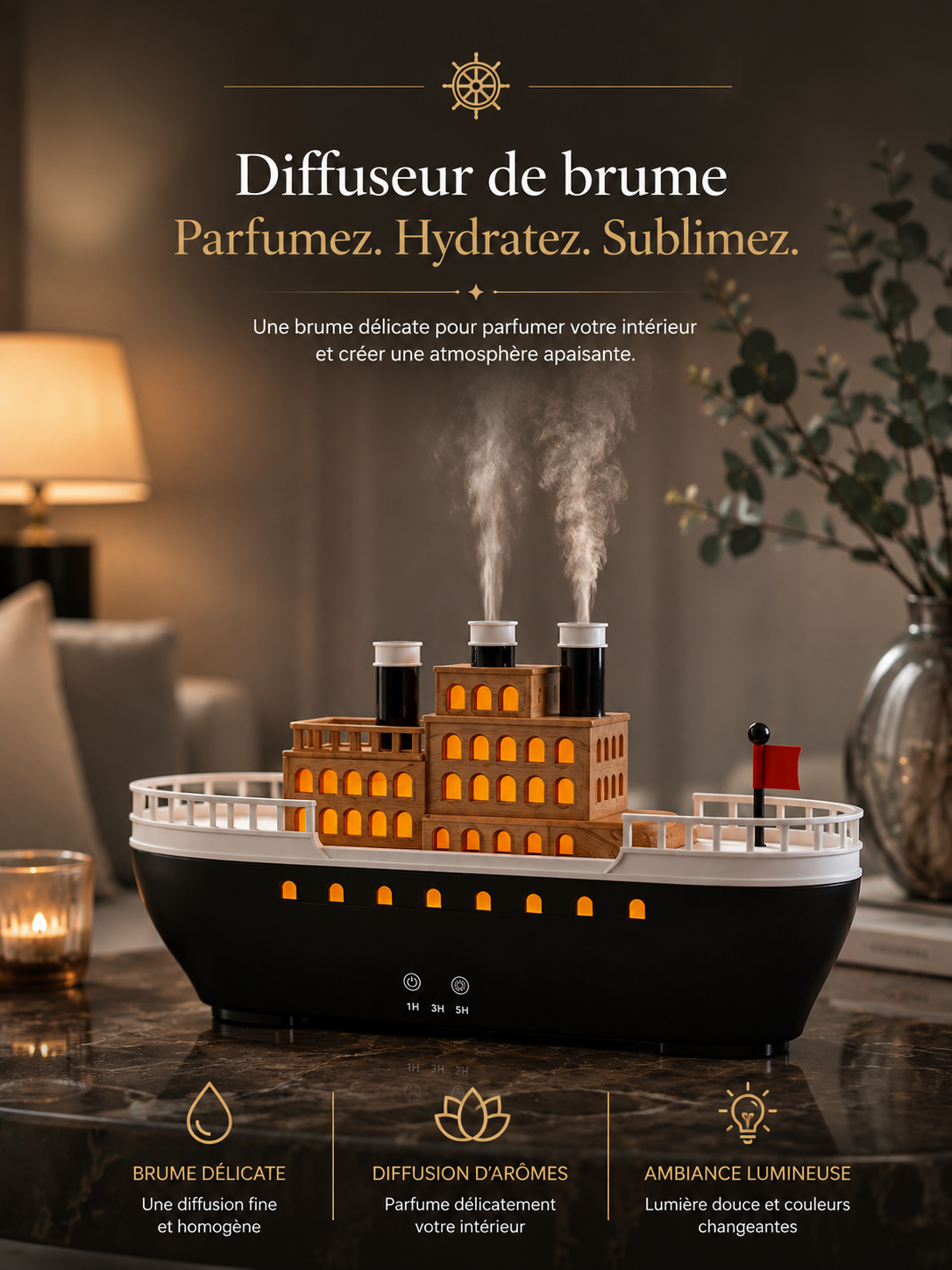 Diffuseur d'Arômes Paquebot Vintage - Brume & Lumière d'Ambiance