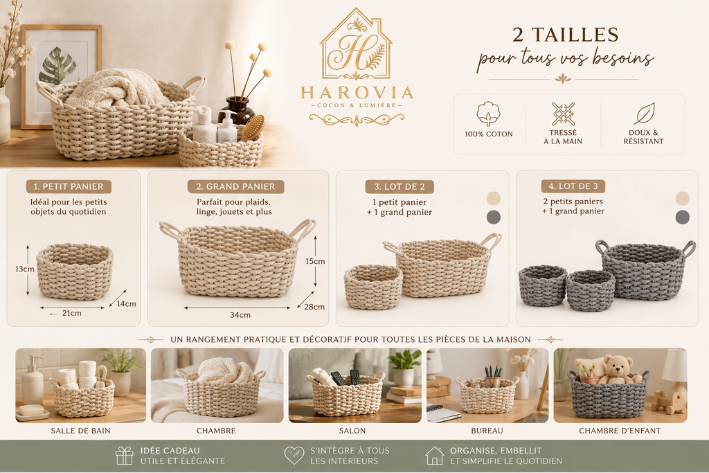Panier déco de rangement tressé en coton