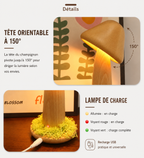 Lampe Champignon LED en Bois Massif – Rechargeable & Tête Orientable