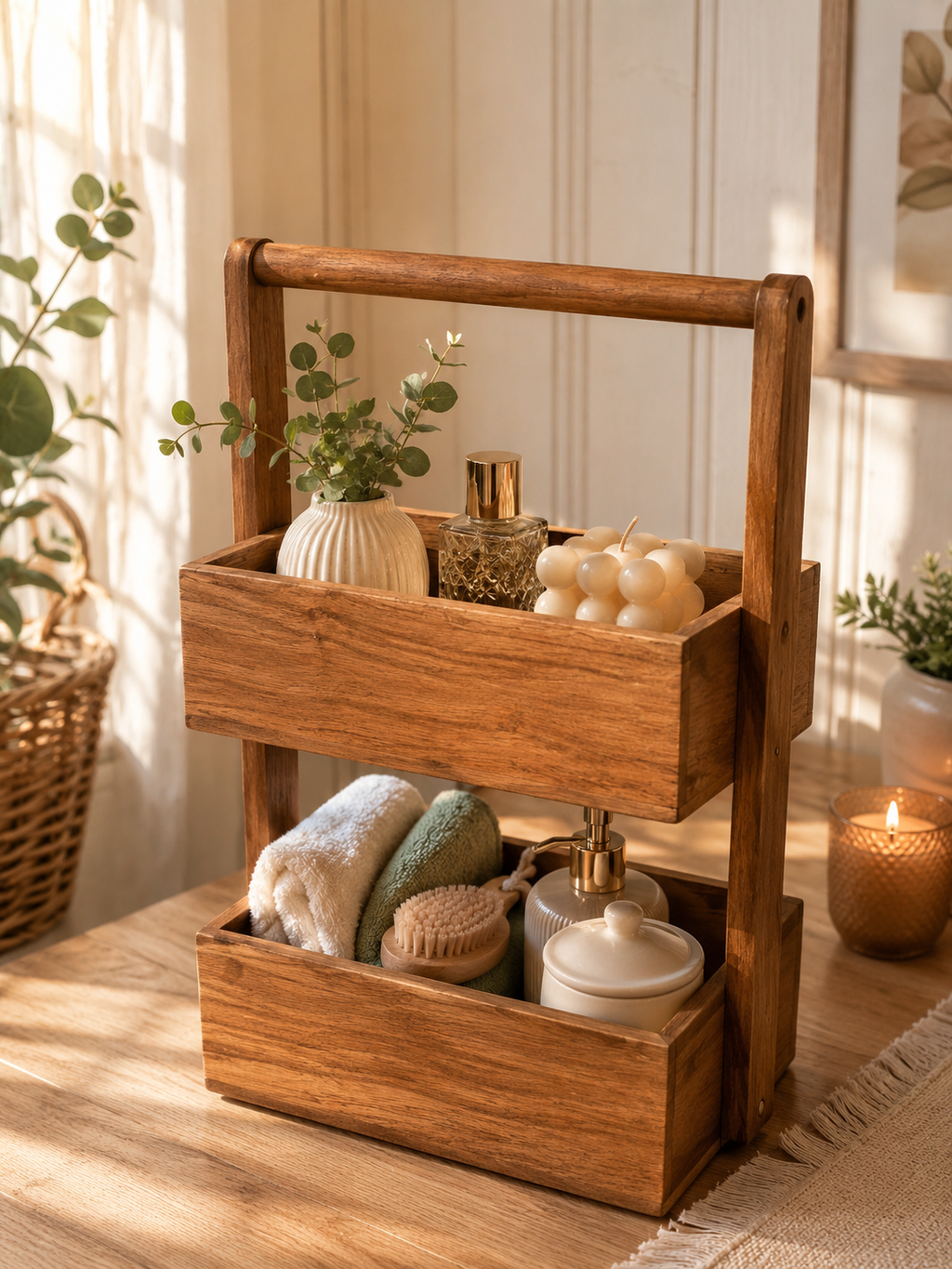 Étagère de rangement en bambou – 2 niveaux