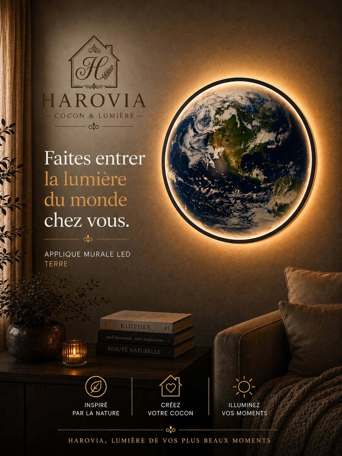 Applique Murale Terre LED – Éclairage d’Ambiance avec Télécommande