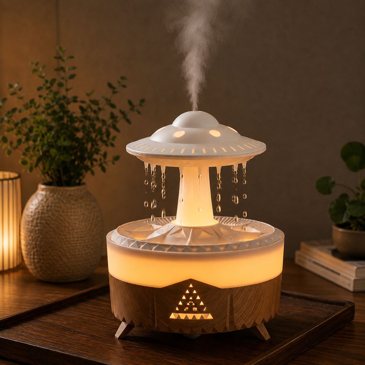 Humidificateur effet pluie & diffuseur d’huiles essentielles