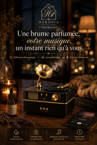 Diffuseur Ultrasonique Phonographe Rétro – Aromathérapie, Lumière d’Ambiance & Enceinte Bluetooth