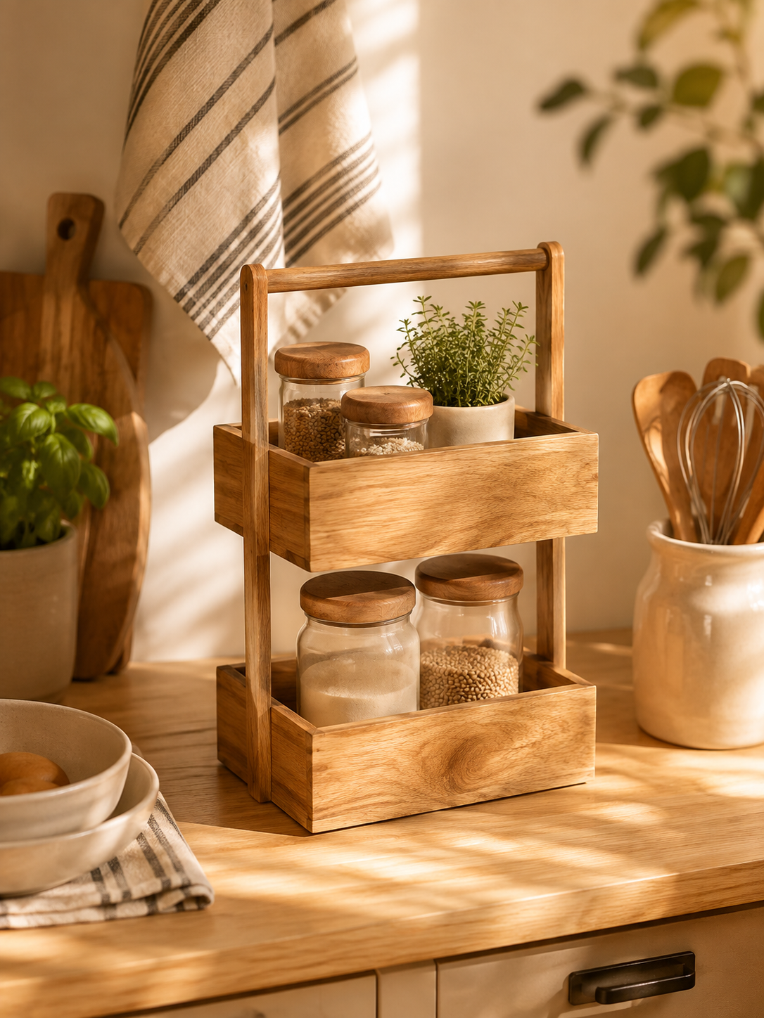 Étagère de rangement en bambou – 2 niveaux