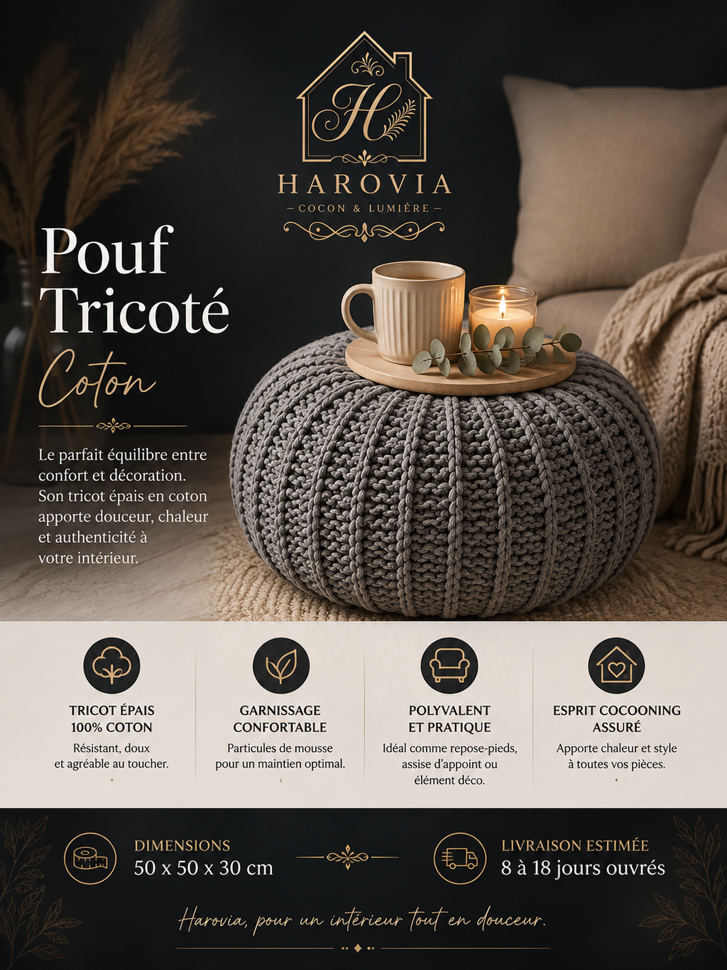 Pouf Tricoté Coton