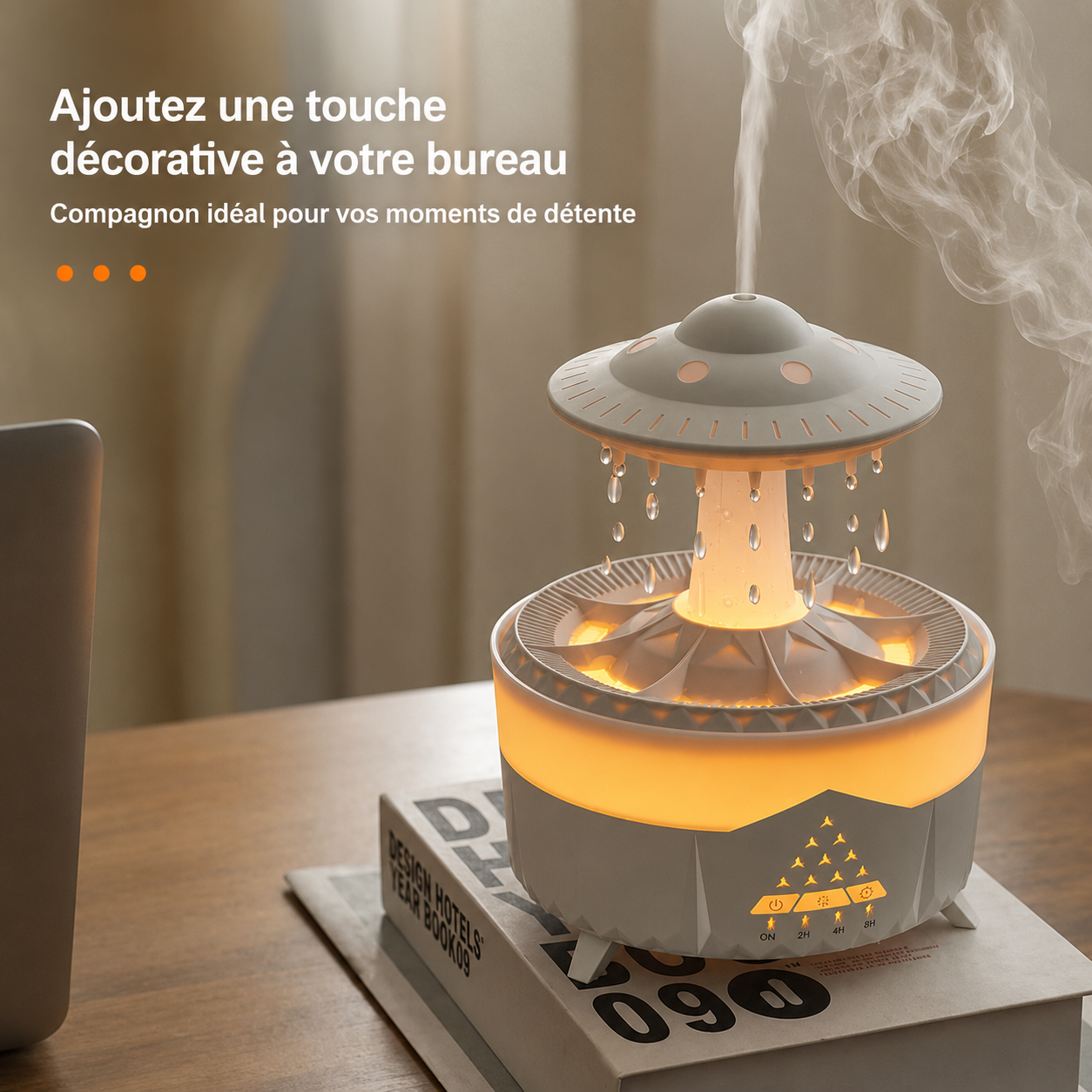 Humidificateur d'Air - Effet Pluie Relaxant & Diffuseur d'Huiles Essentielles