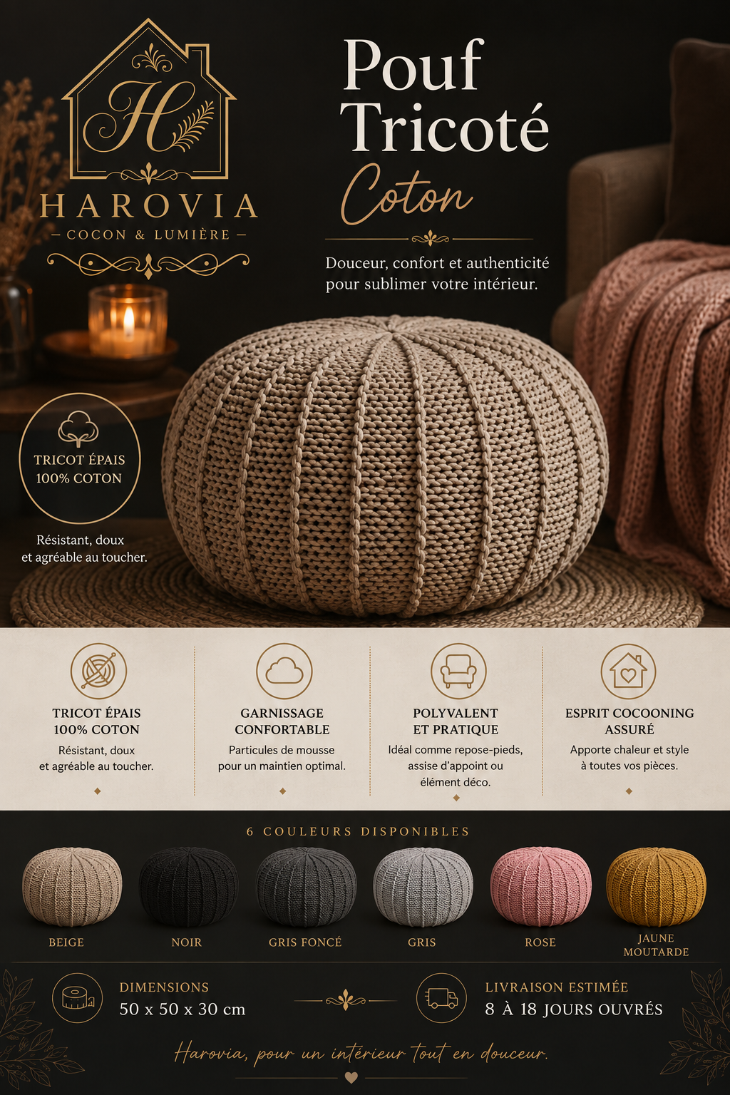 Pouf Tricoté Coton