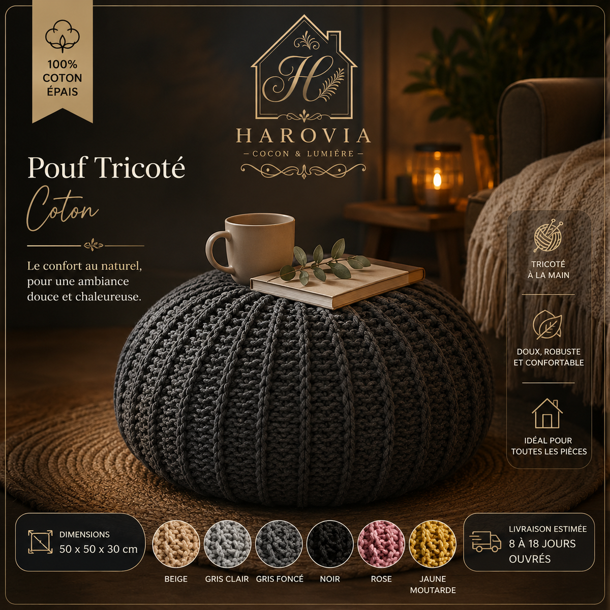 Pouf Tricoté Coton