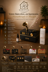 Diffuseur Ultrasonique Phonographe Rétro – Aromathérapie, Lumière d’Ambiance & Enceinte Bluetooth