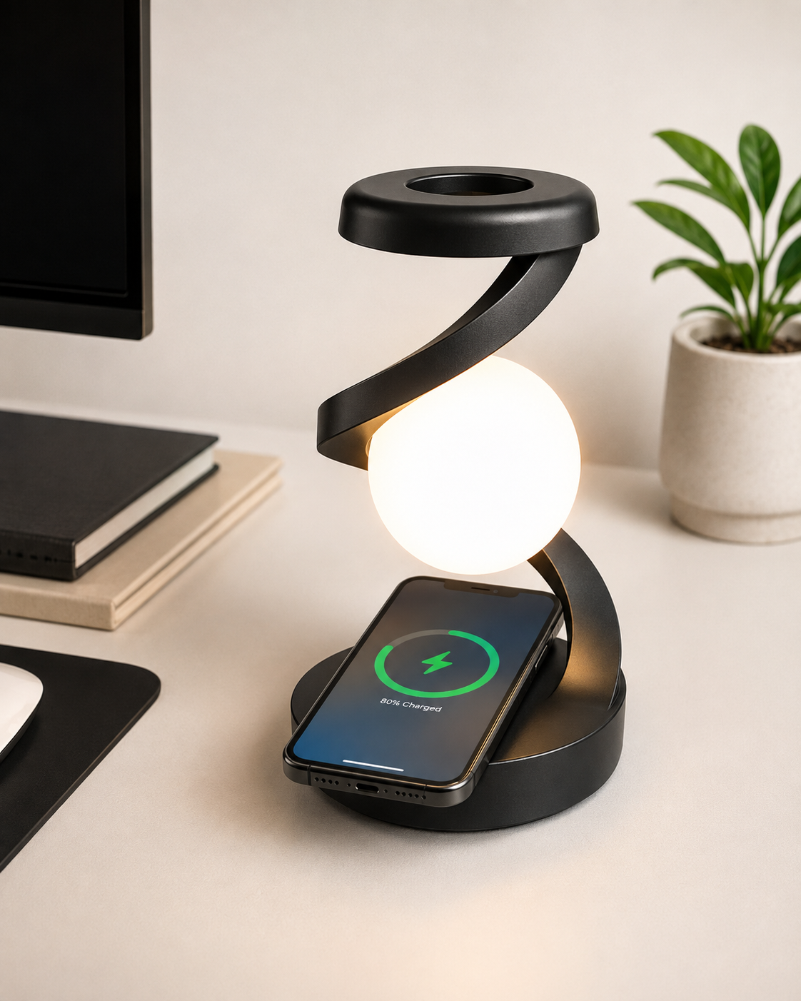Lampe Lune en Suspension – Éclairage & Charge Sans Fil