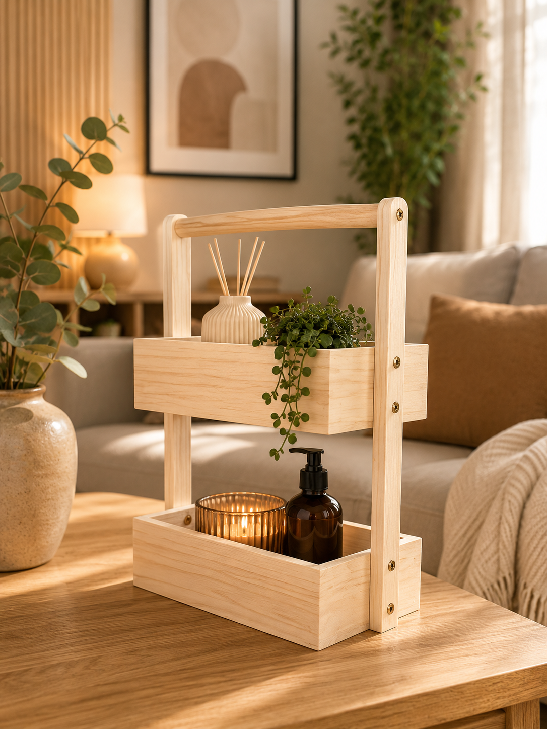 Étagère de rangement en bambou – 2 niveaux