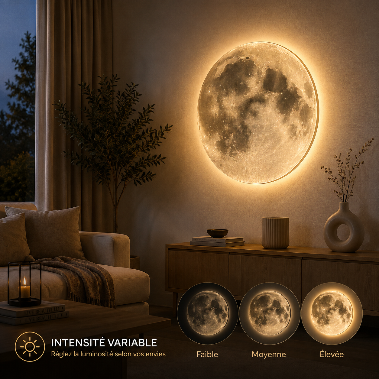 Applique Murale Lune LED – Une œuvre lumineuse pour votre intérieur