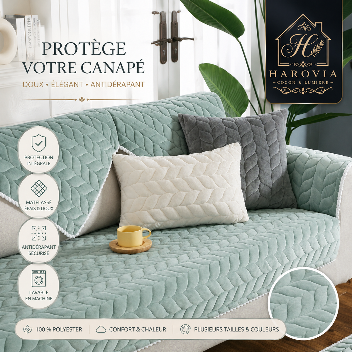 Potège-canapé matelassé doux et anti-dérapant