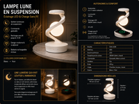 Lampe Lune en Suspension – Éclairage & Charge Sans Fil
