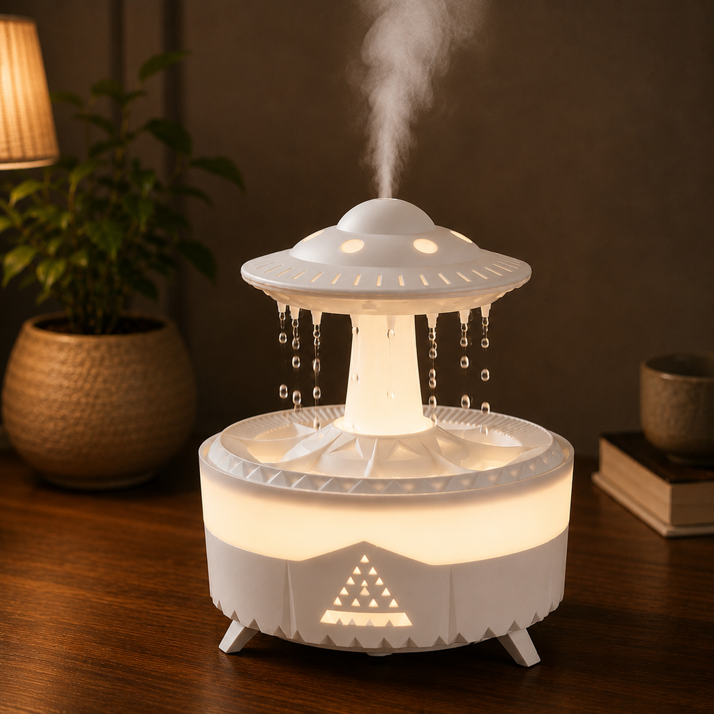 Humidificateur effet pluie & diffuseur d’huiles essentielles